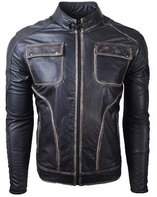 Chaqueta en Cuero Negro Base Beige Abiman