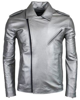 Chaqueta de Cuero Plateado Bison