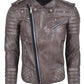 Chaqueta en Cuero Cafe Envejecido Blug