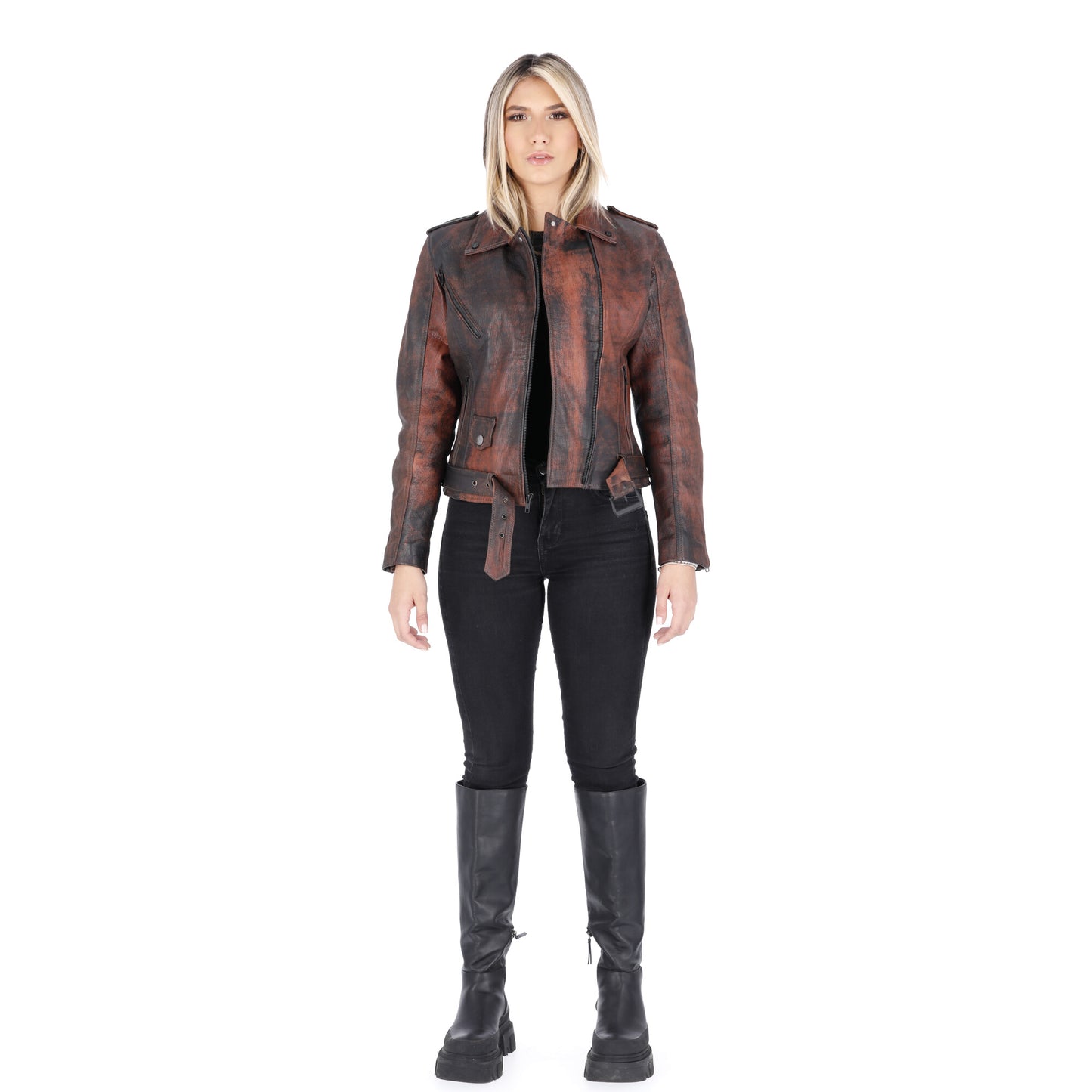 Chaqueta en Cuero Envejecido Base Terracota W48