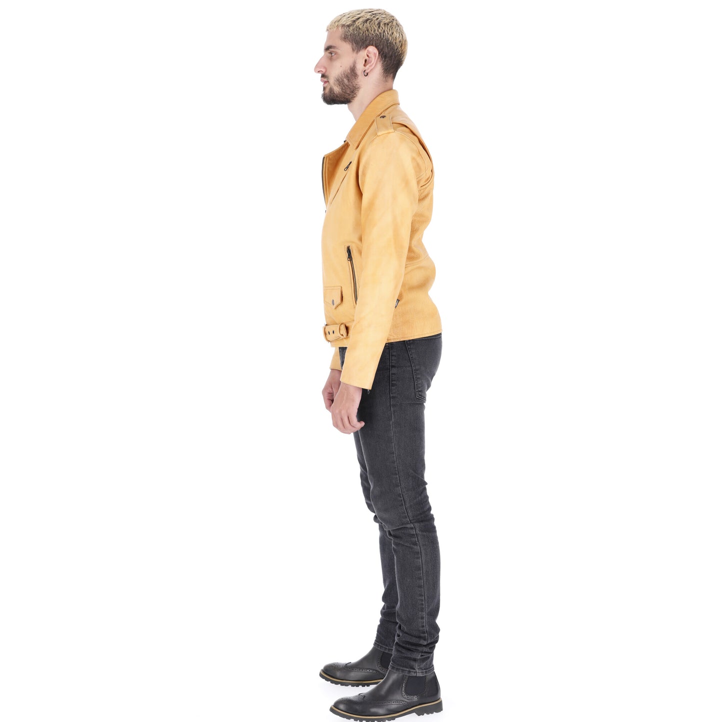 Chaqueta en Cuero Amarillo Natural Bison