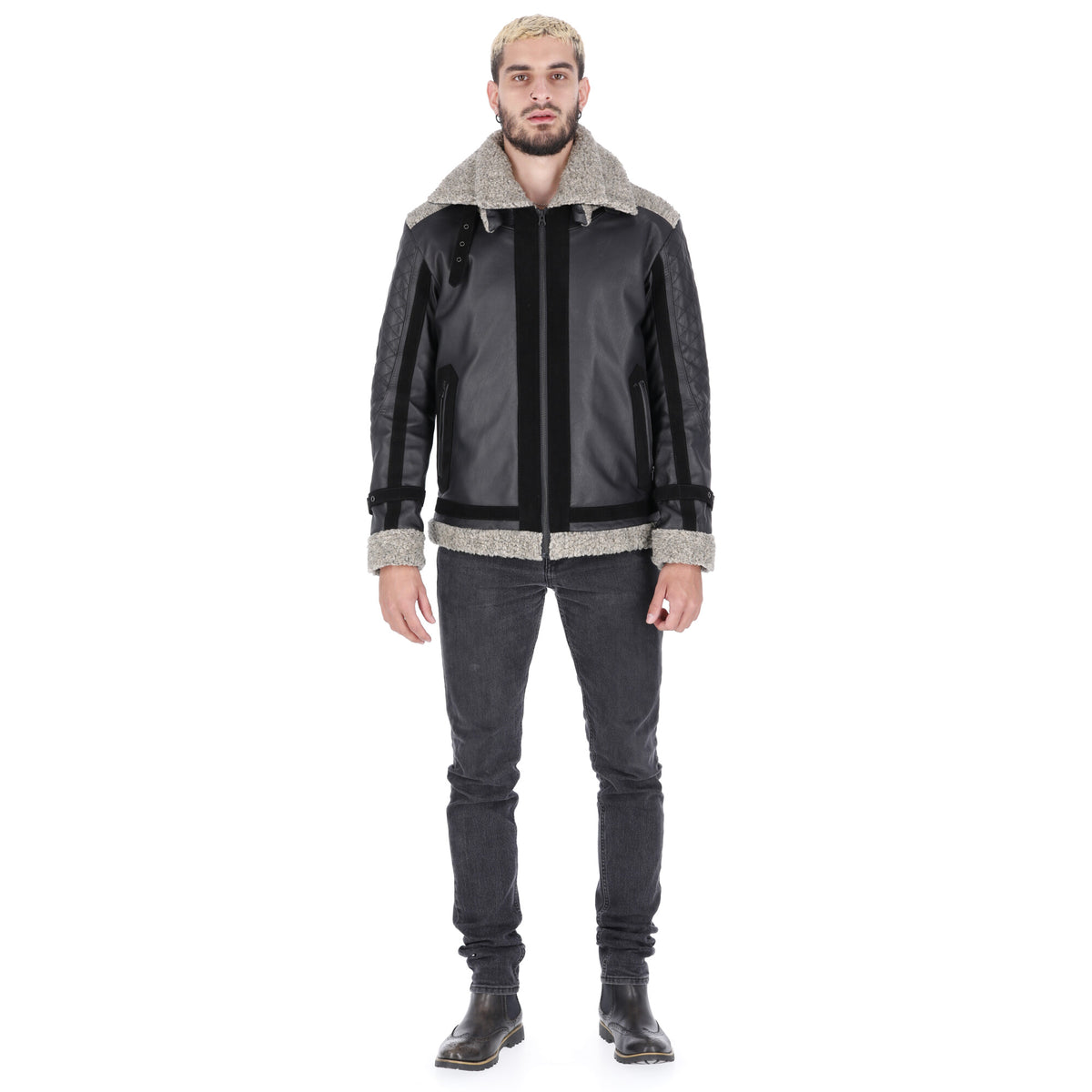 Chaqueta de Cuero Envejecido Negro Base Gris New York 2.0