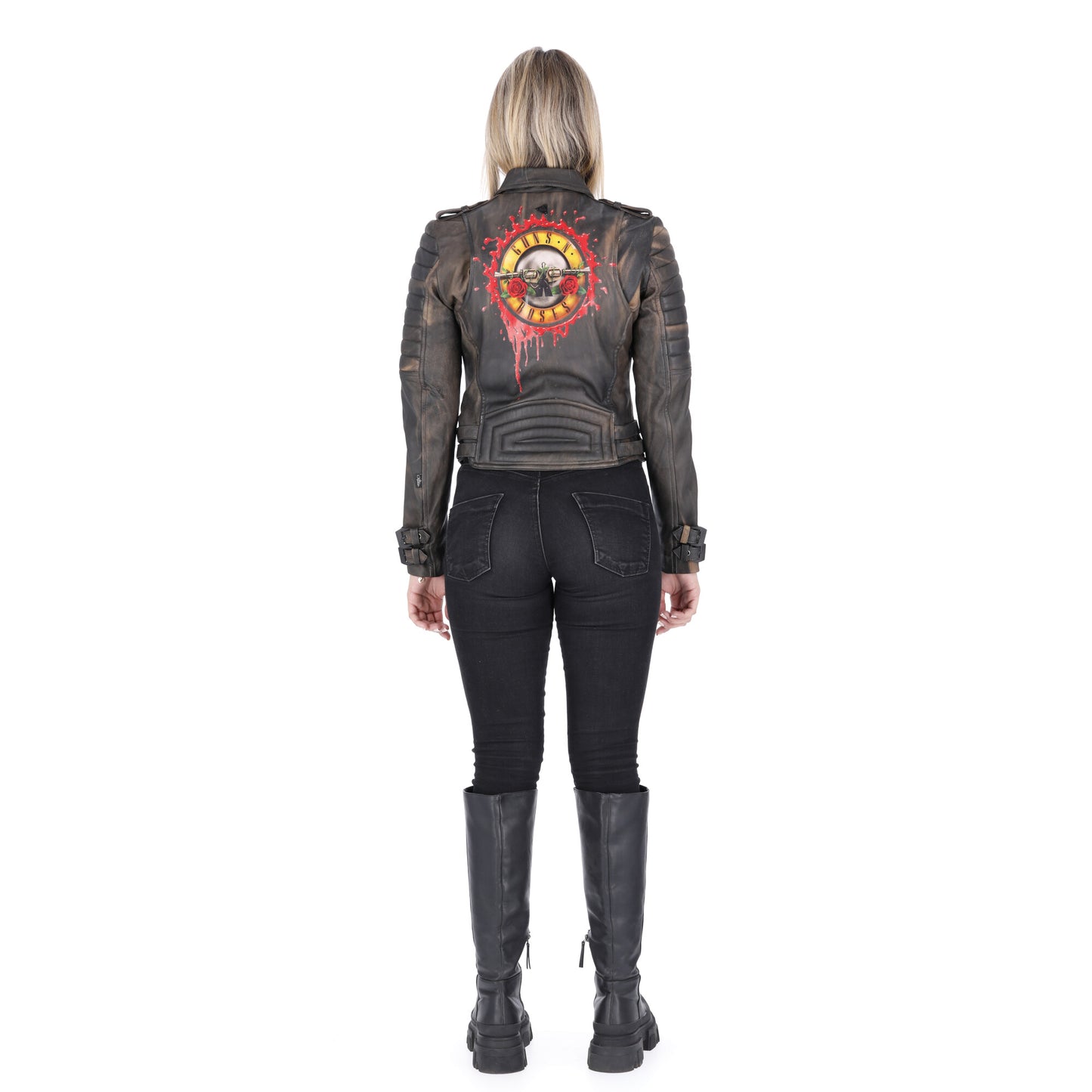 Chaqueta en Cuero Envejecido Cafe Contrastado Guns ´N Roses W16