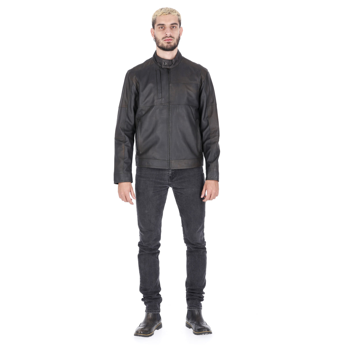 Chaqueta de Cuero Envejecido Negro LCHL16