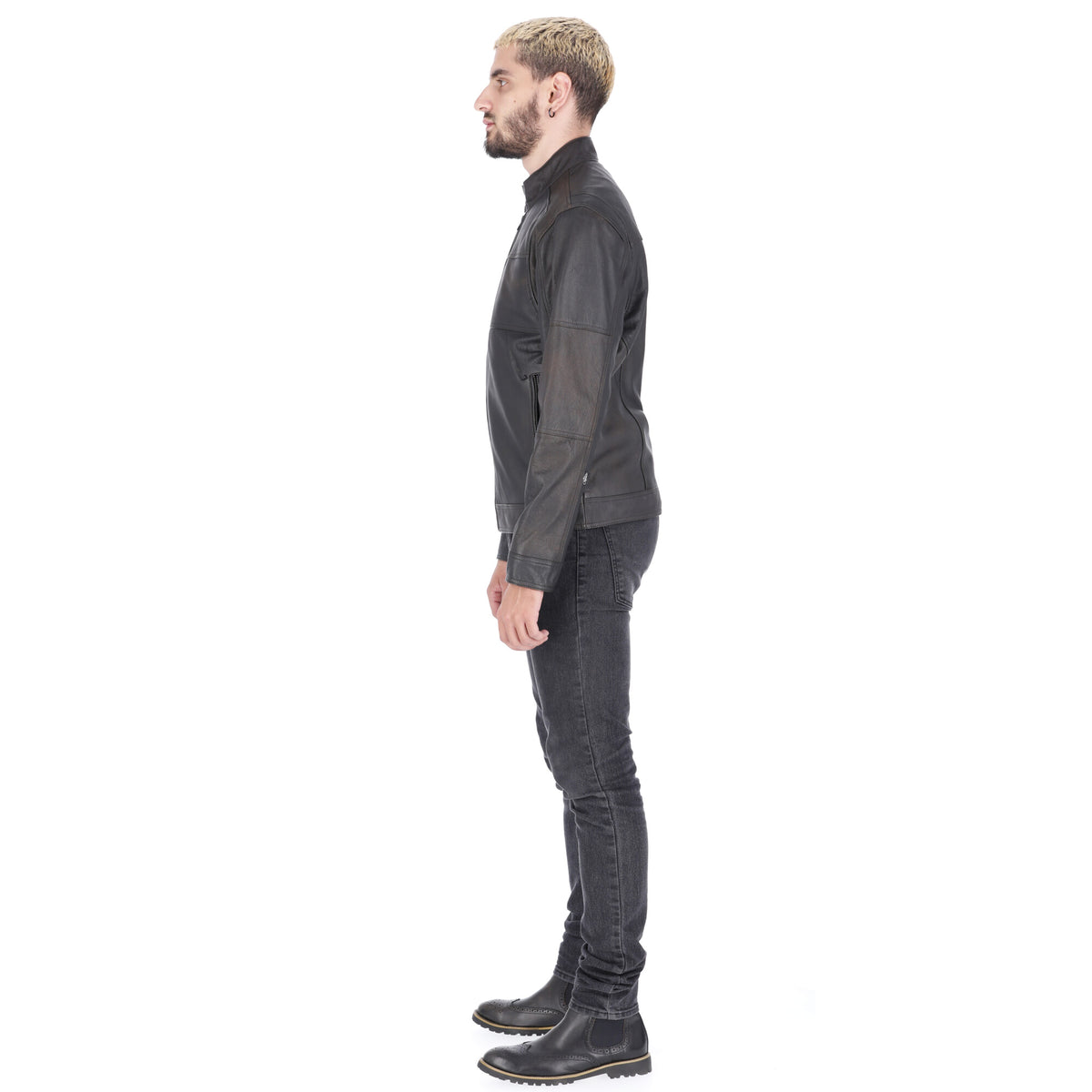 Chaqueta de Cuero Envejecido Negro LCHL16