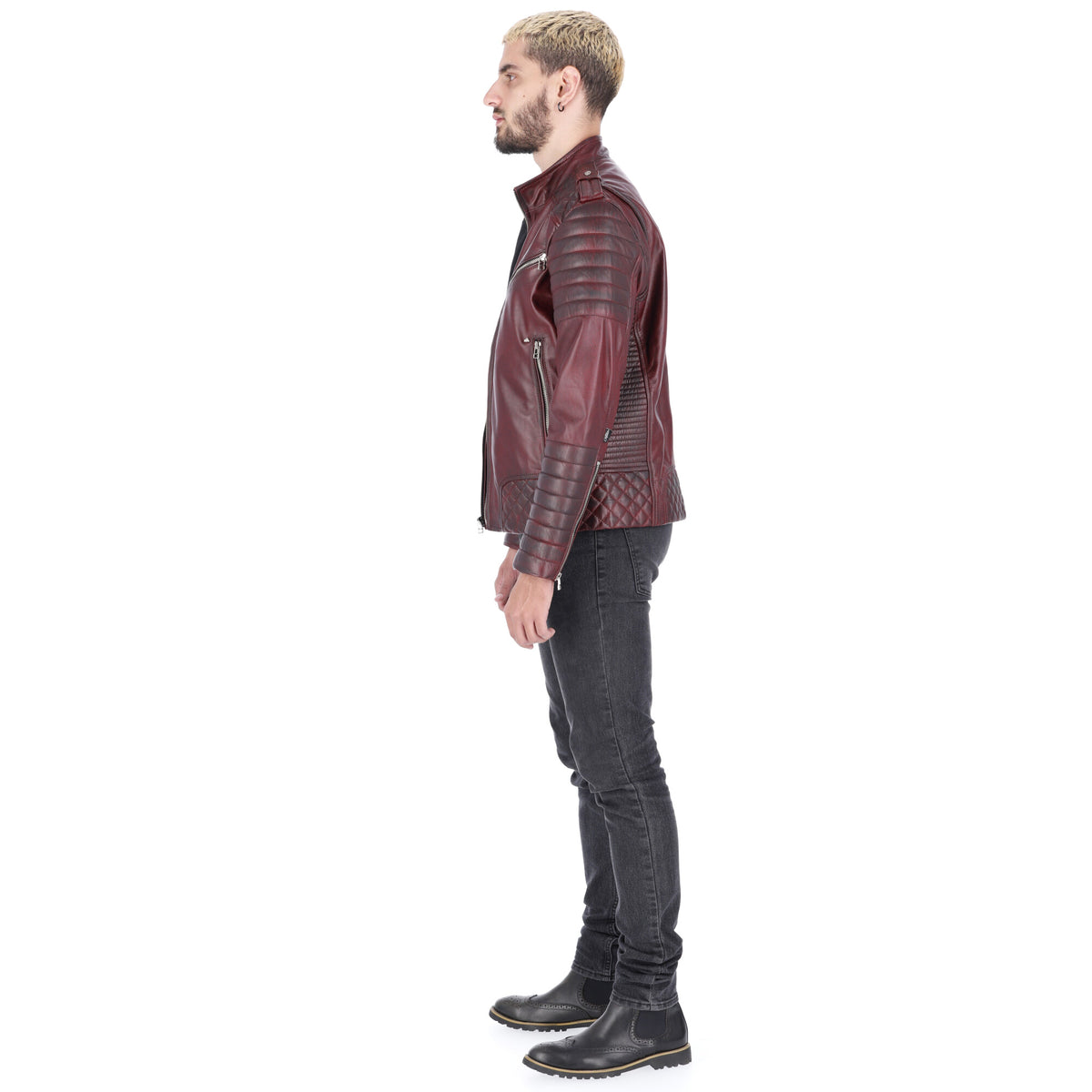Chaqueta de  Cuero Vinotinto Contrastado Orli