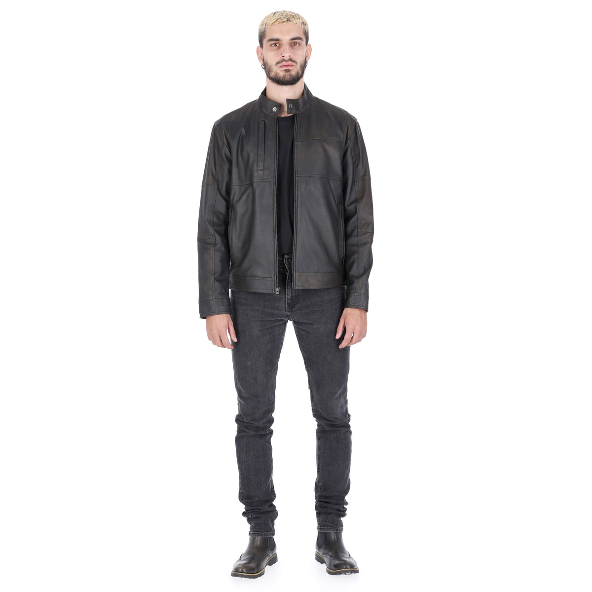 Chaqueta de Cuero Envejecido Negro LCHL16