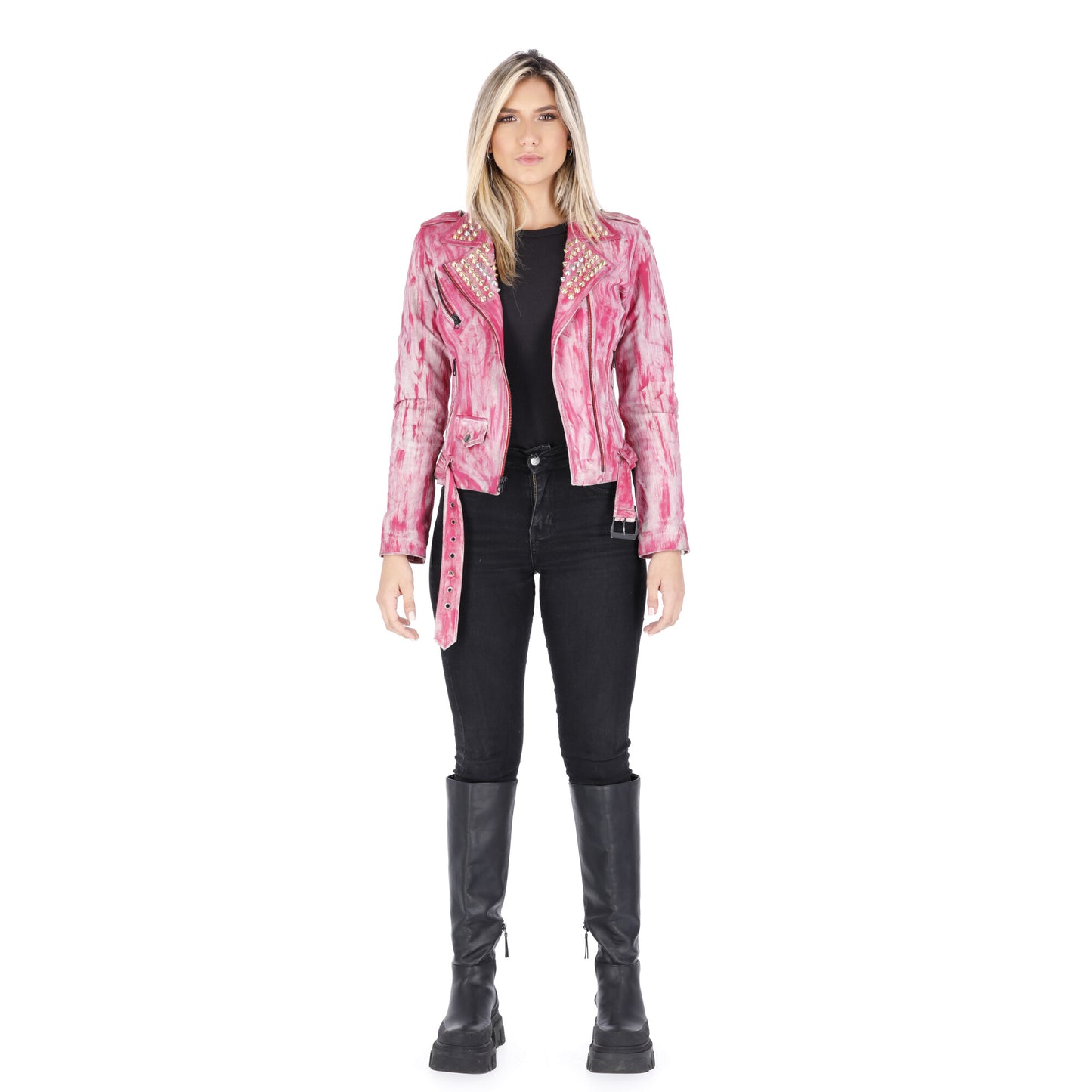 Chaqueta en Cuero Envejecido Rosa W48