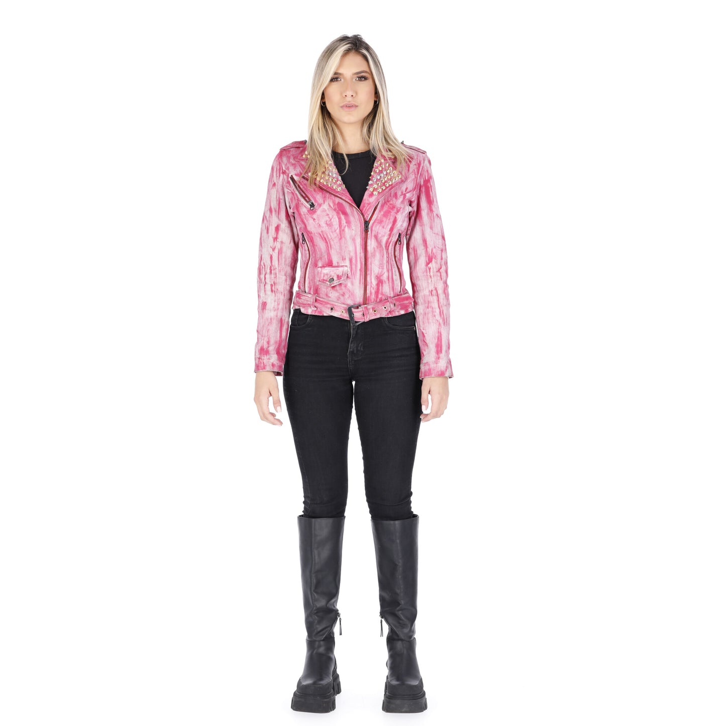 Chaqueta en Cuero Envejecido Rosa W48