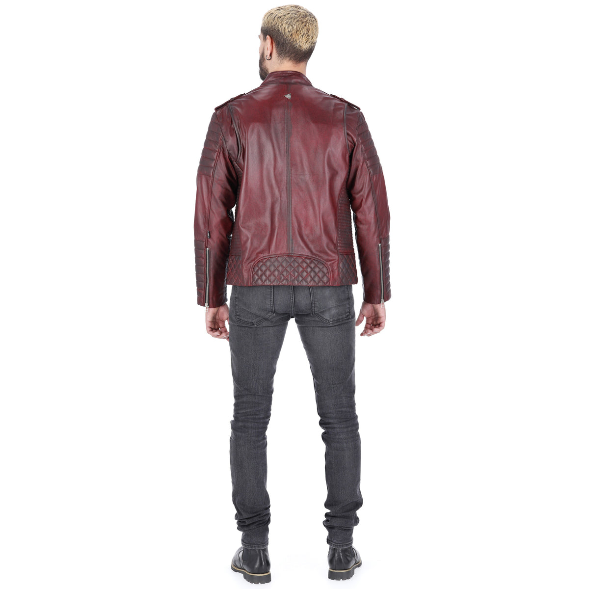 Chaqueta de  Cuero Vinotinto Contrastado Orli