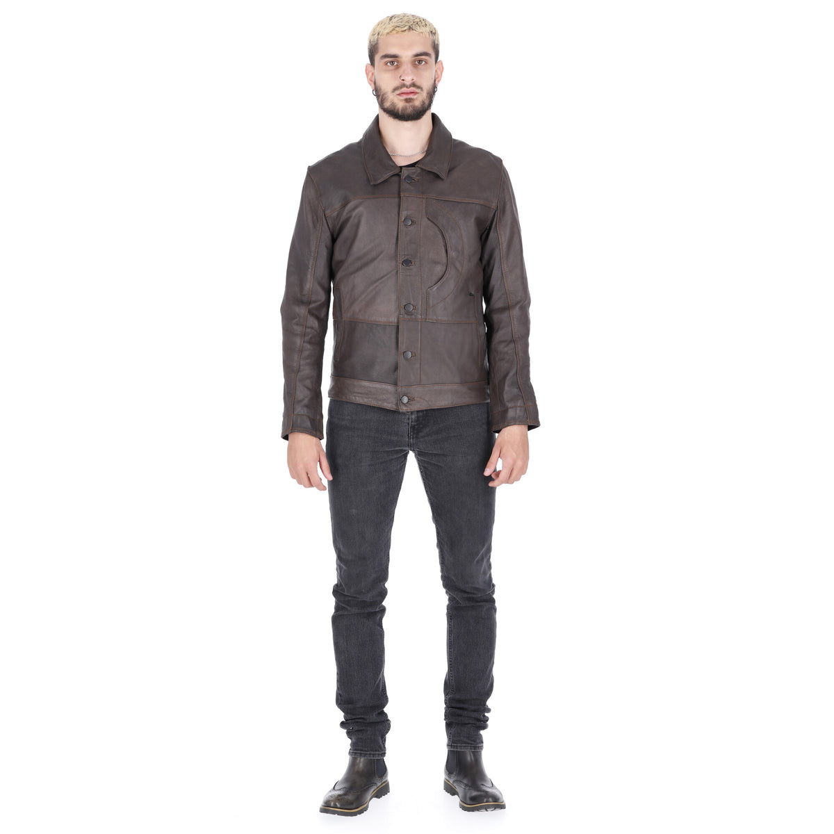 Chaqueta de Cuero Envejecido Cafe Rocco