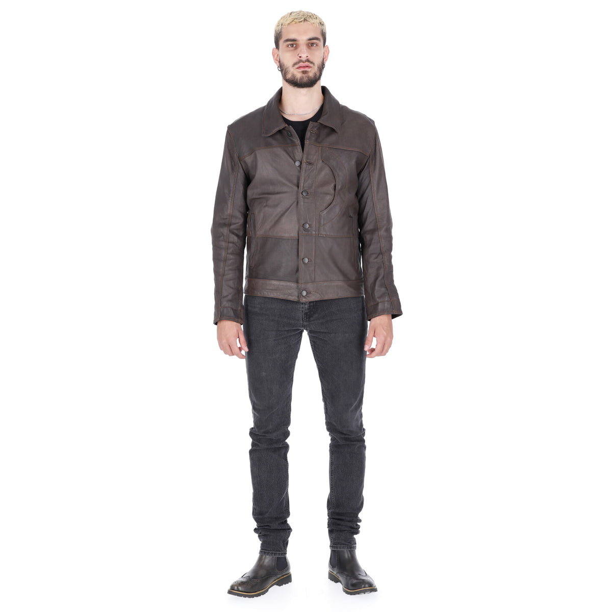 Chaqueta de Cuero Envejecido Cafe Rocco