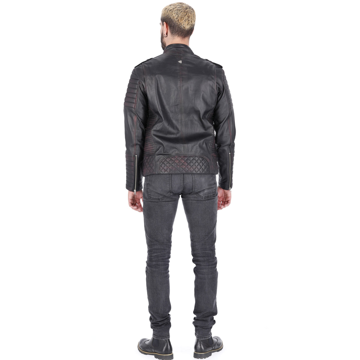 Chaqueta de Cuero Negro Base Morado Orli