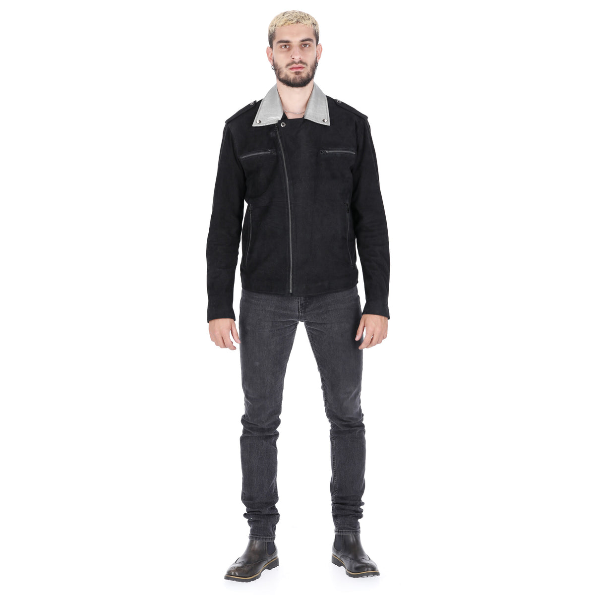 Chaqueta de Cuero Gamuza Negro LCHL21