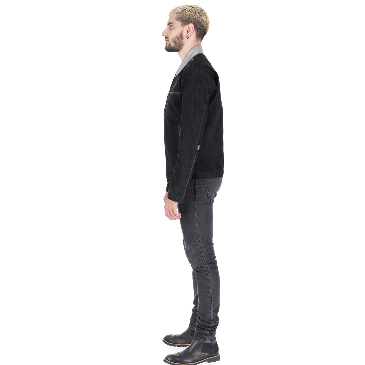 Chaqueta de Cuero Gamuza Negro LCHL21