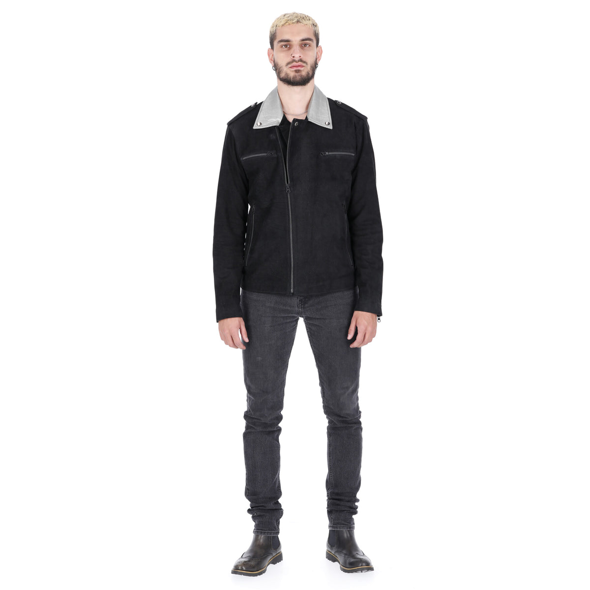 Chaqueta de Cuero Gamuza Negro LCHL21