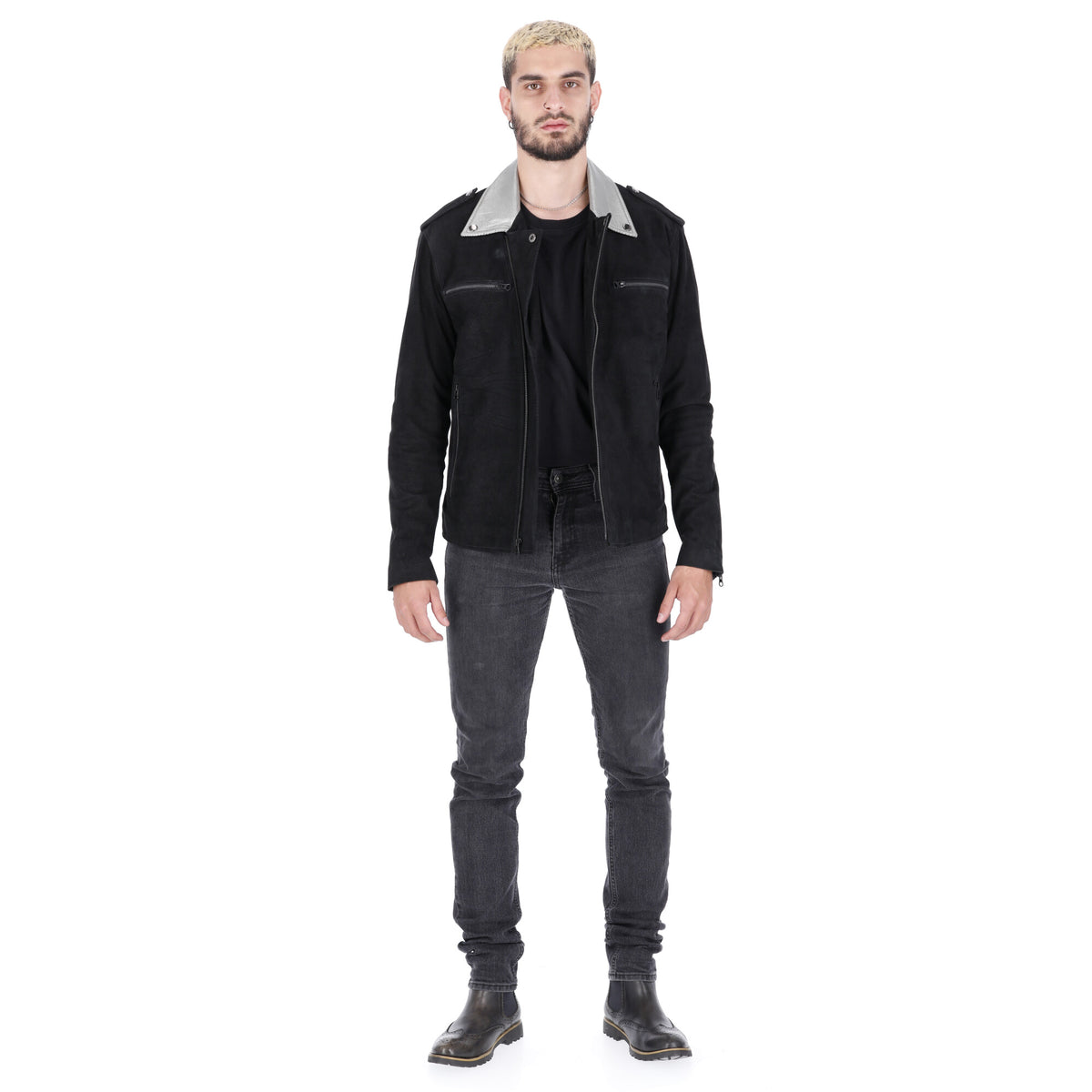 Chaqueta de Cuero Gamuza Negro LCHL21