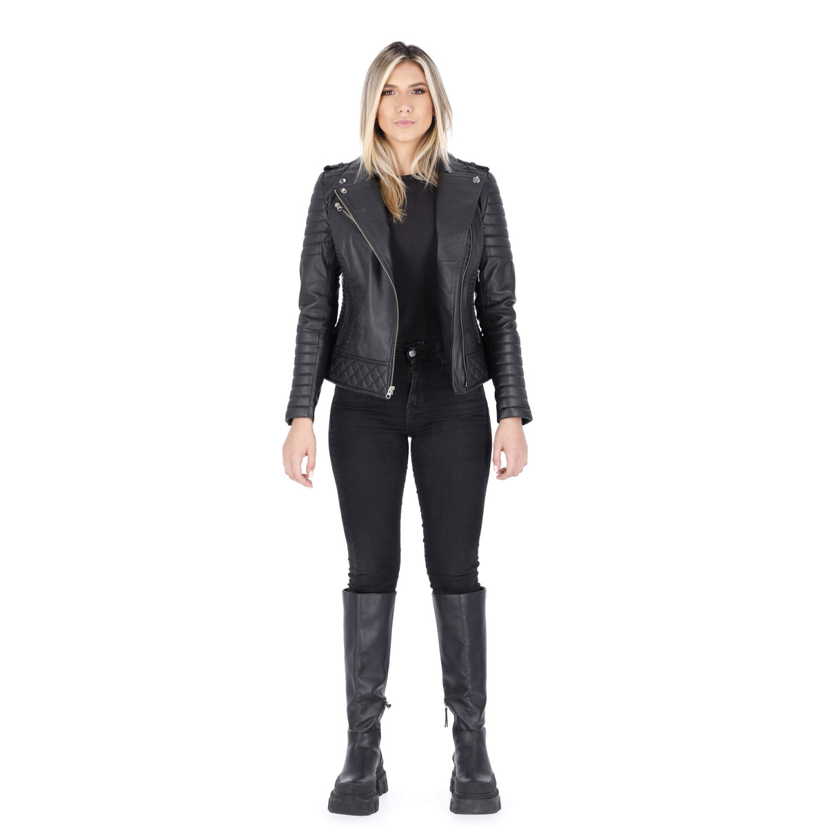 Chaqueta de Cuero Negro Nina Marca la Chaqueteria