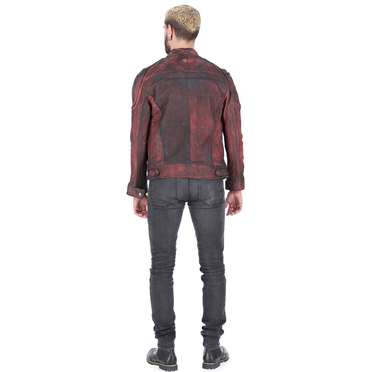 Chaqueta de Cuero Envejecido Negro Base Rojo Minor