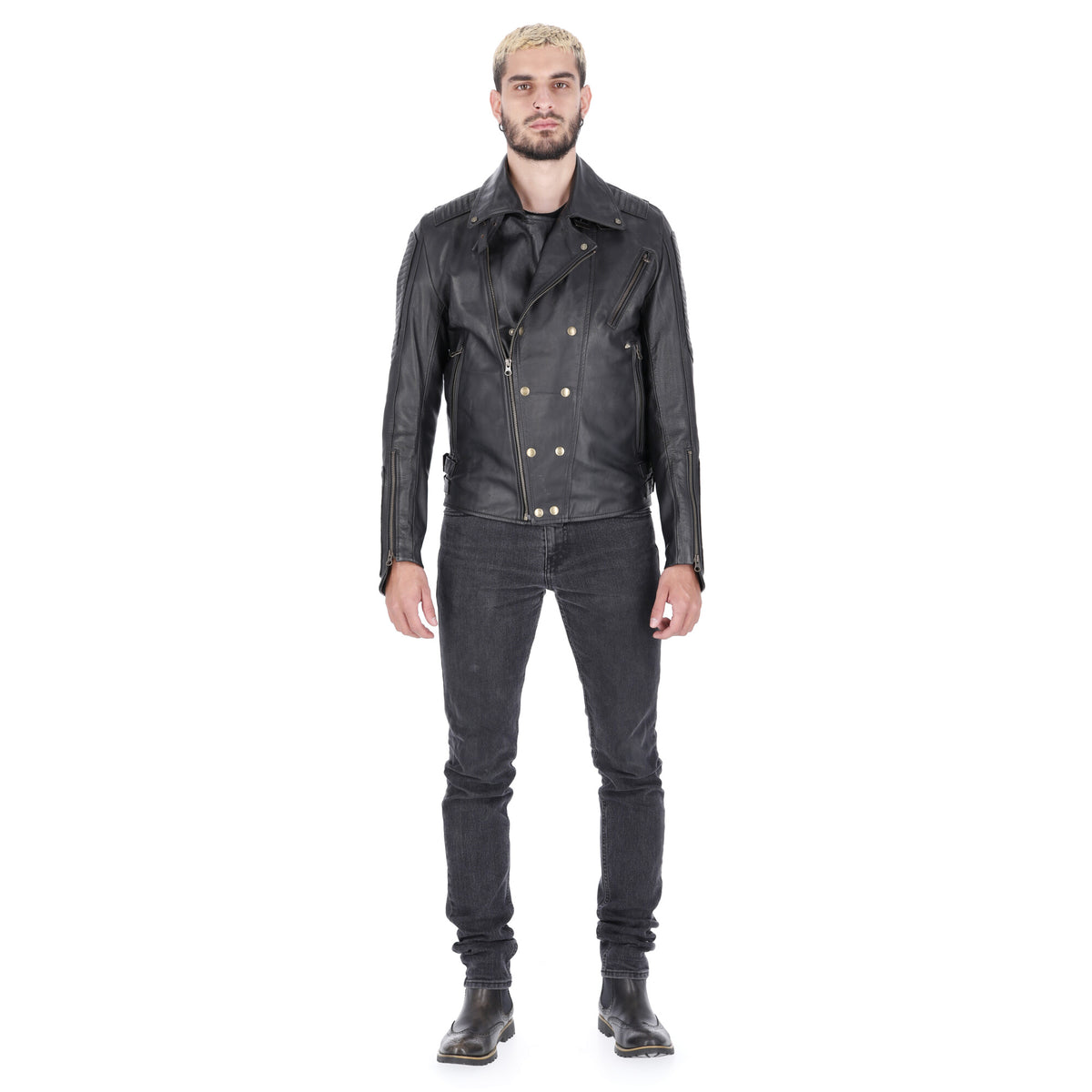Chaqueta de Cuero Negro Base Beige Dragon