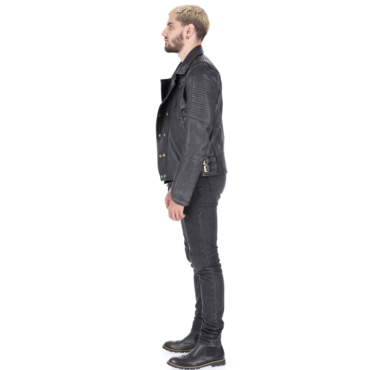 Chaqueta de Cuero Negro Base Beige Dragon