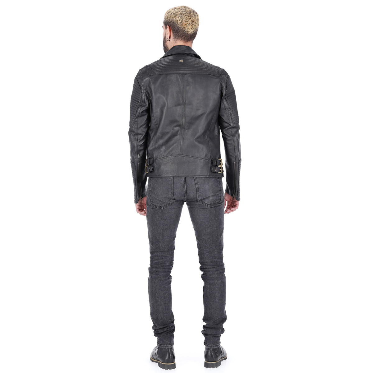 Chaqueta de Cuero Negro Base Beige Dragon