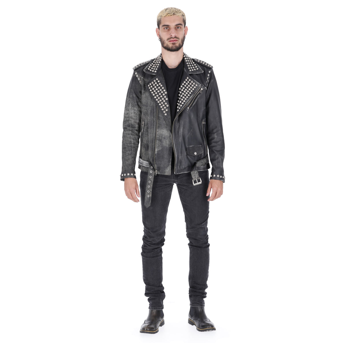 Chaqueta de Cuero Envejecido Negro LCHL89