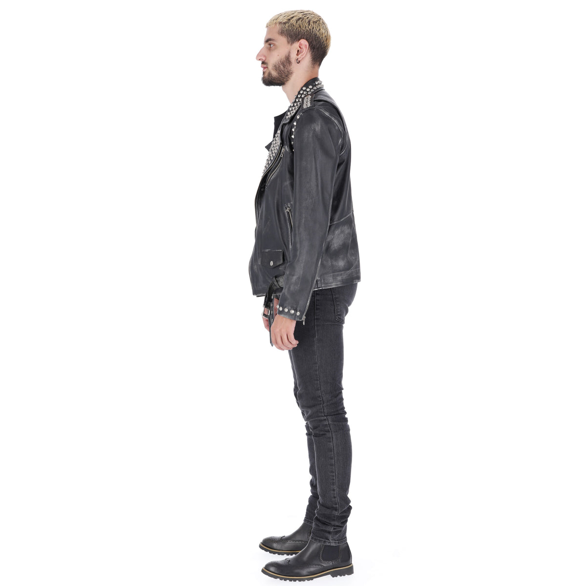 Chaqueta de Cuero Envejecido Negro LCHL89