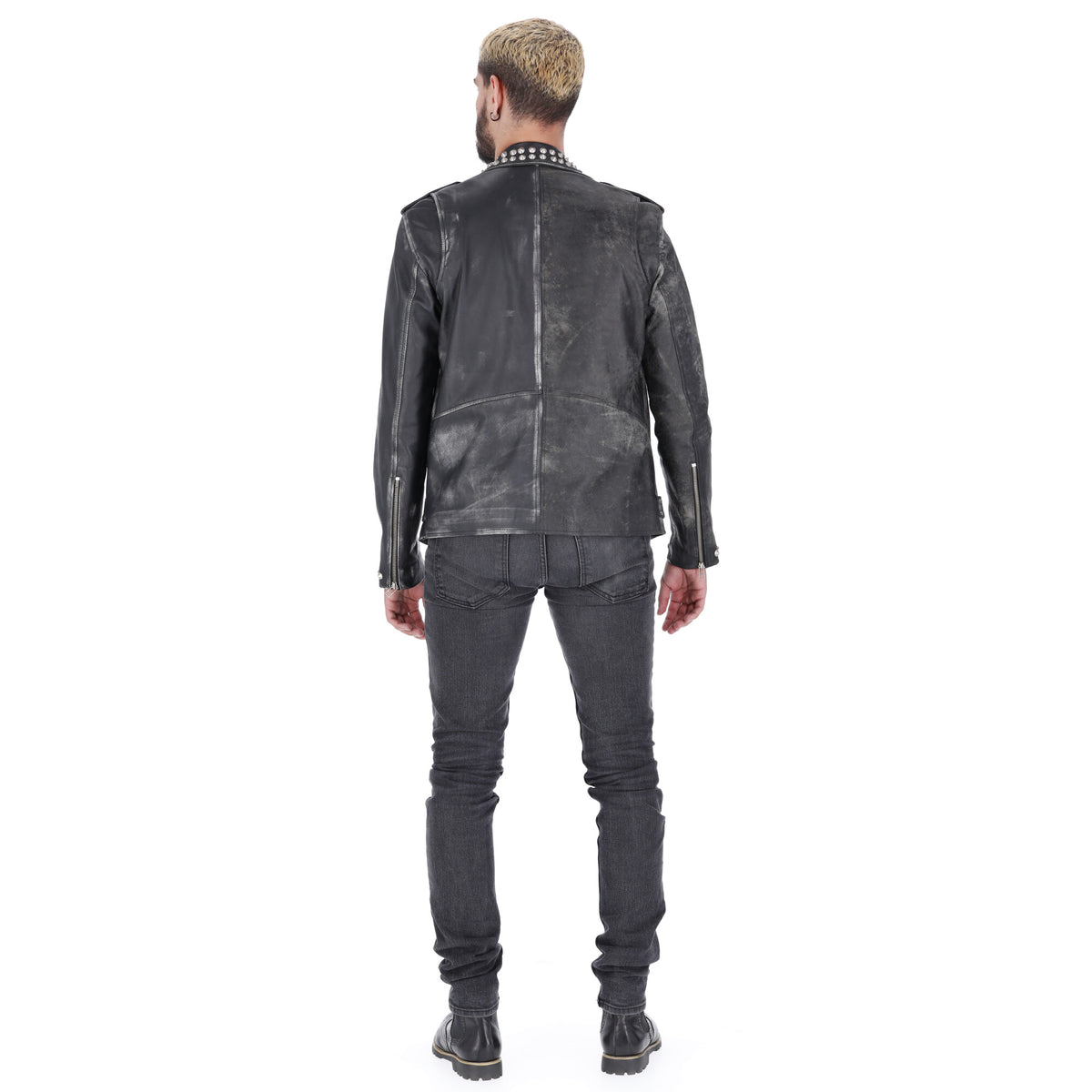 Chaqueta de Cuero Envejecido Negro LCHL89