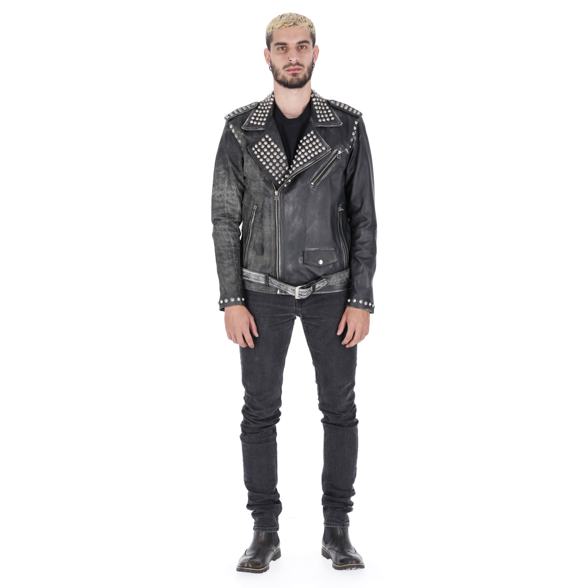 Chaqueta de Cuero Envejecido Negro LCHL89