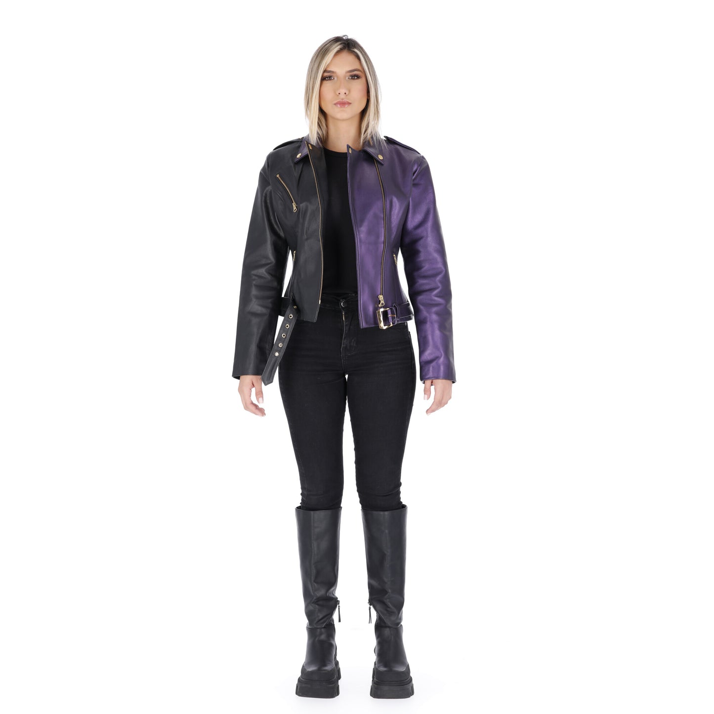 Chaqueta en Cuero Folia Negro Morada W48