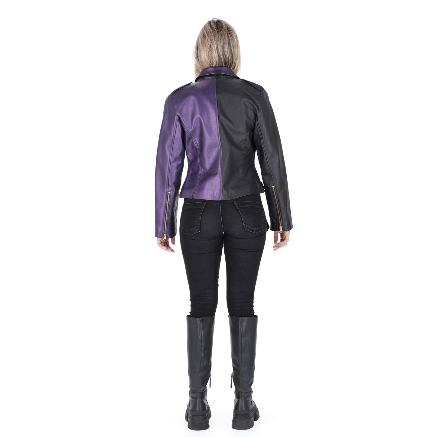 Chaqueta en Cuero Folia Negro Morada W48