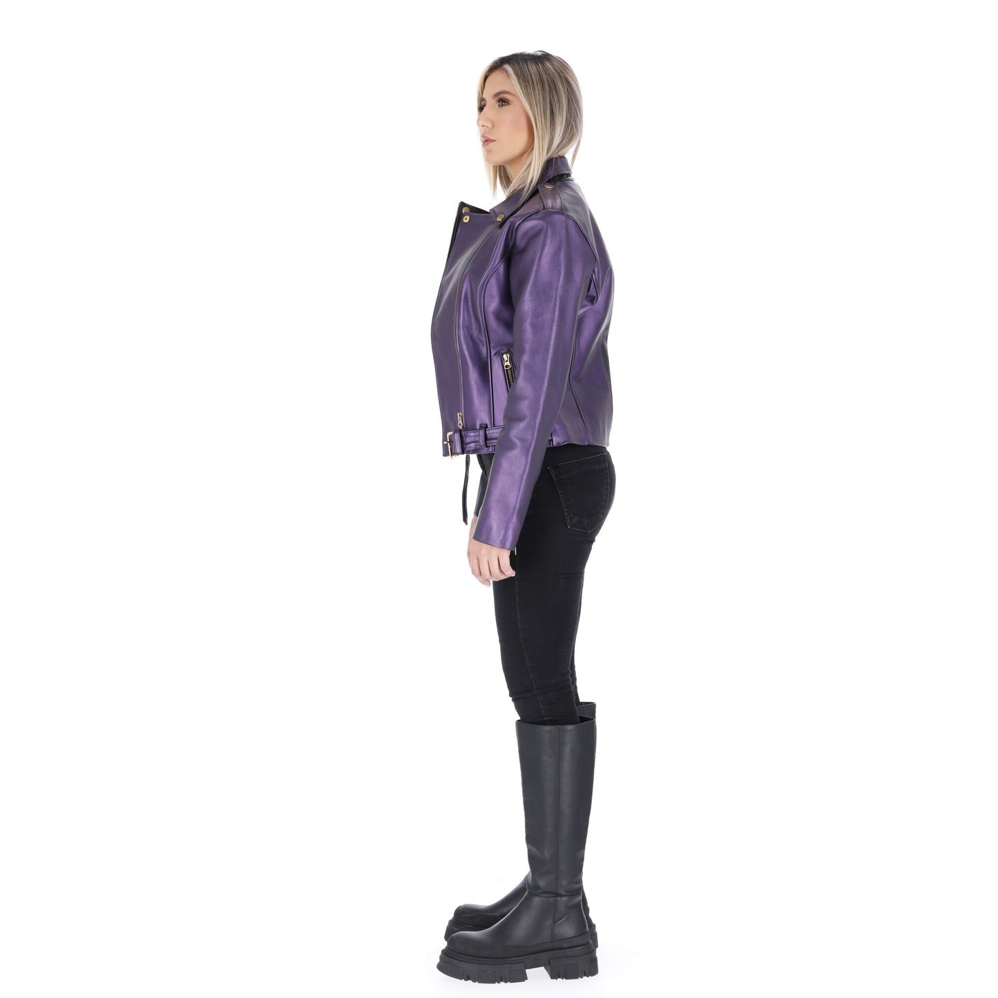 Chaqueta en Cuero Folia Negro Morada W48