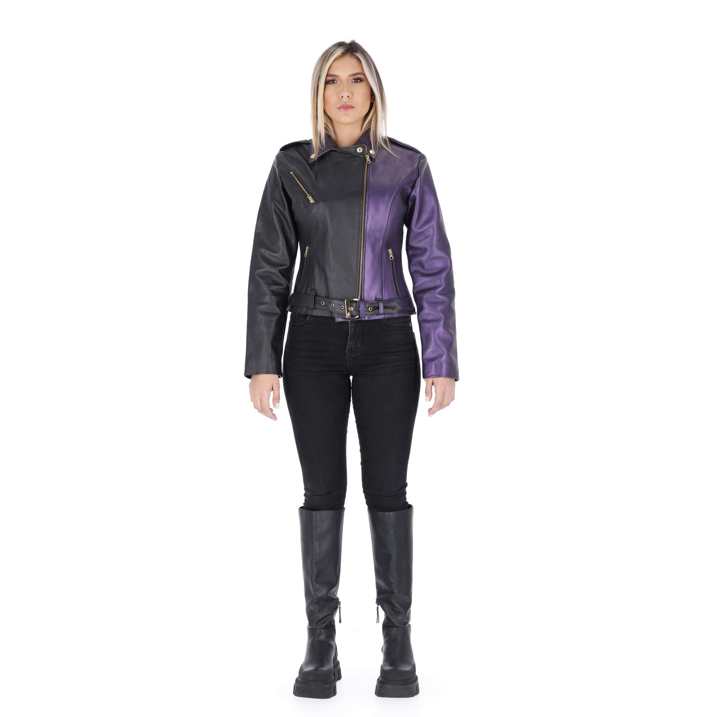 Chaqueta en Cuero Folia Negro Morada W48