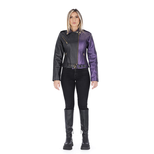 Chaqueta en Cuero Folia Negro Morada W48