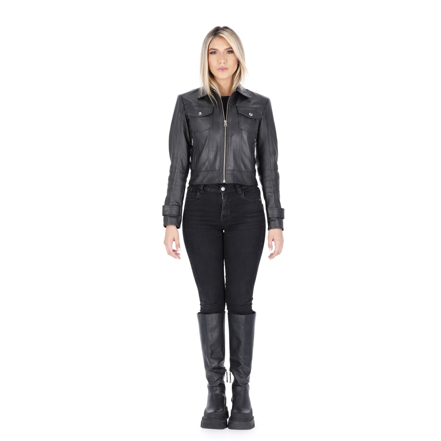 Chaqueta en Cuero Negro W44