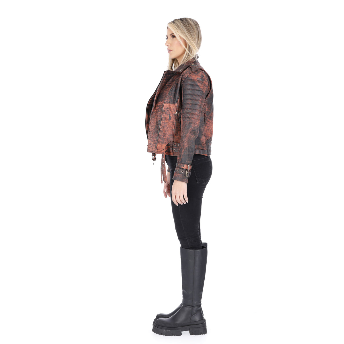 Chaqueta en Cuero Envejecido Base Terracota W16