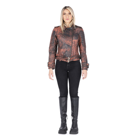 Chaqueta en Cuero Envejecido Base Terracota W16