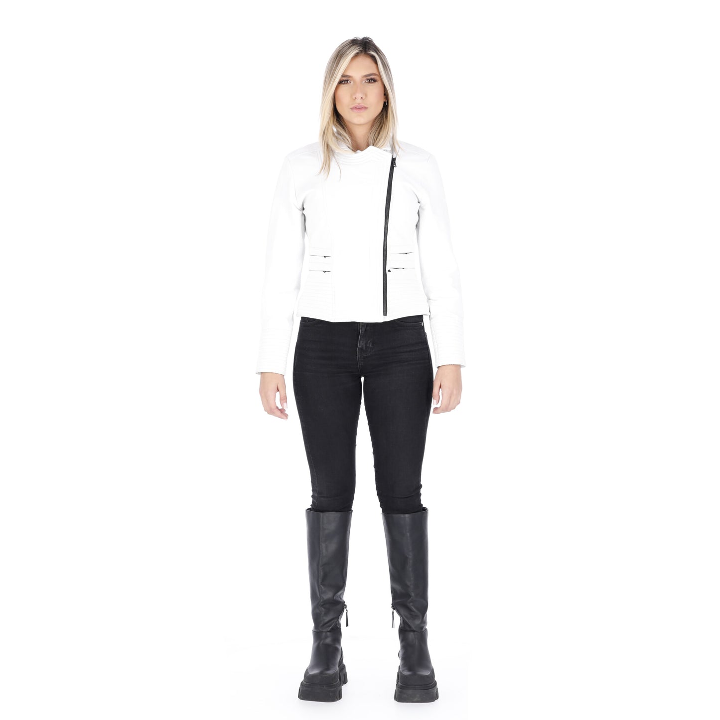 Chaqueta en Cuero Blanco W18