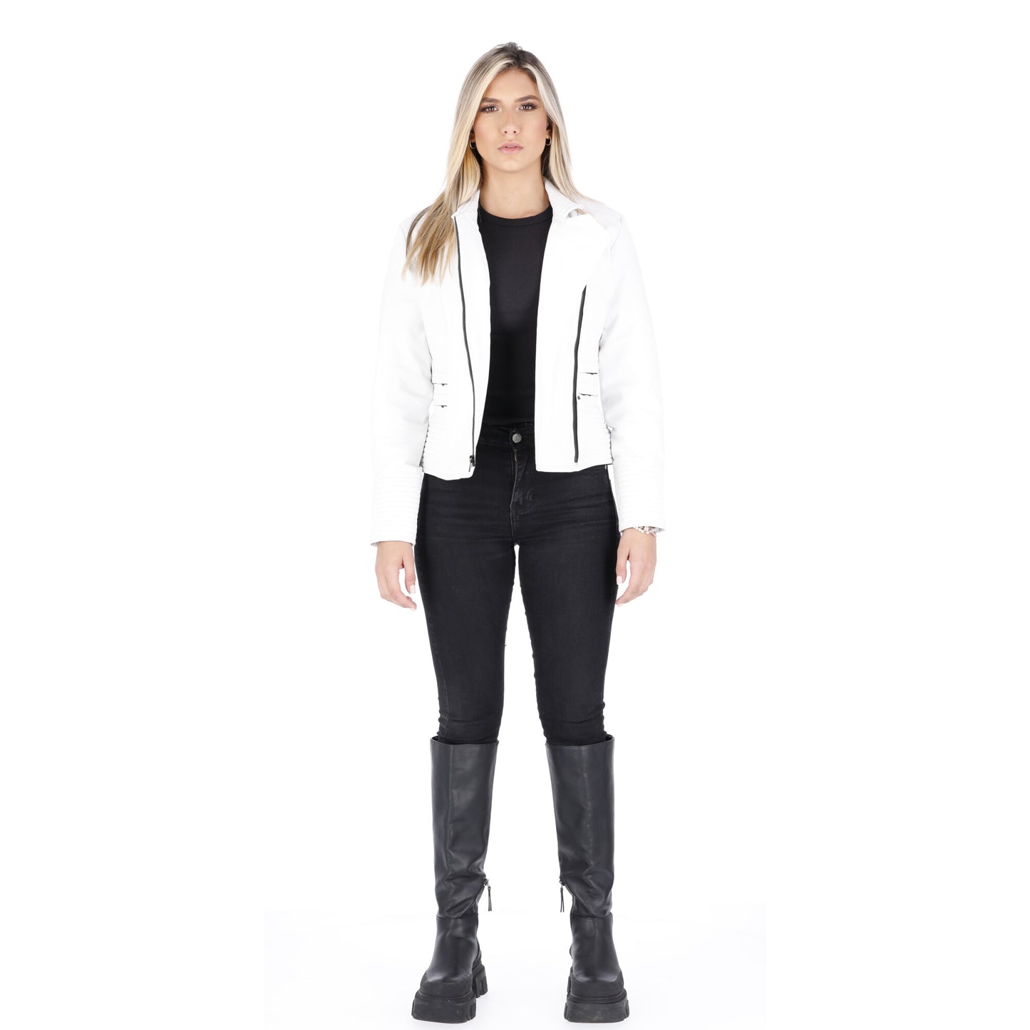 Chaqueta en Cuero Blanco W18