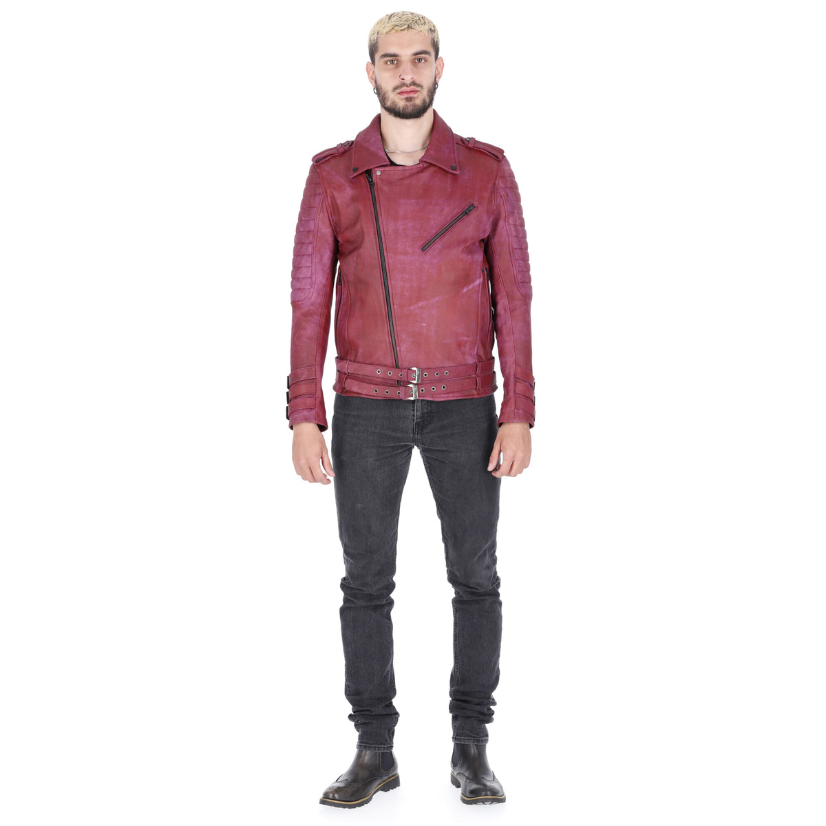 Chaqueta de Cuero Envejecido Vinotinto Subzero