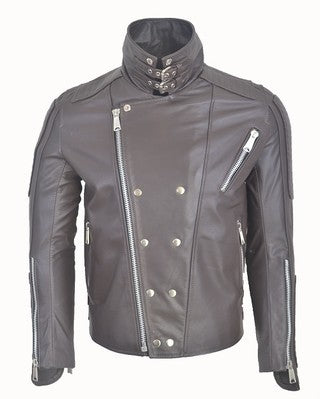 Chaqueta de Cuero Cafe  Cremallera Aluminio #10 Dragon