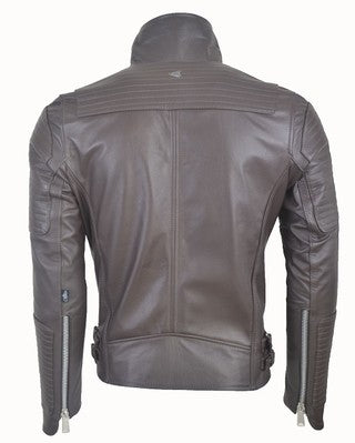 Chaqueta de Cuero Cafe  Cremallera Aluminio #10 Dragon