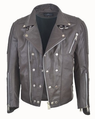Chaqueta de Cuero Cafe  Cremallera Aluminio #10 Dragon