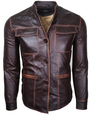 Chaqueta de Cuero Envejecido Marrón Oscuro LCHL24
