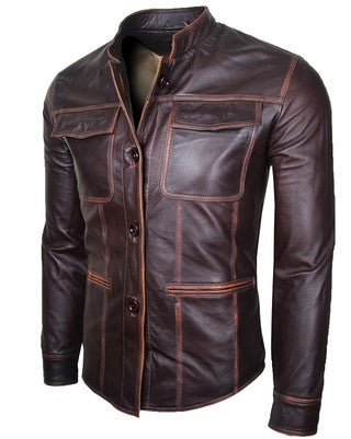 Chaqueta de Cuero Envejecido Marrón Oscuro LCHL24