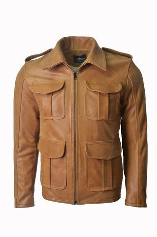 Chaqueta de Cuero Envejecido Amarillo Natural LCHL08