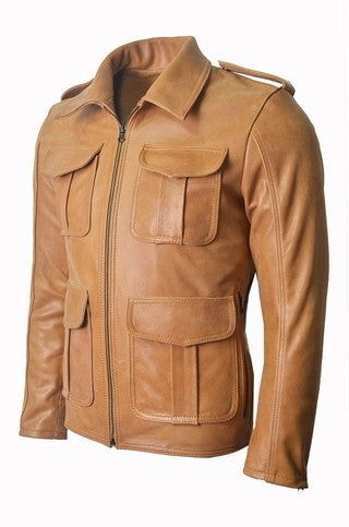 Chaqueta de Cuero Envejecido Amarillo Natural LCHL08