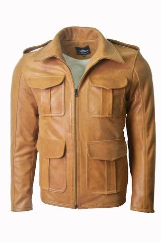 Chaqueta de Cuero Envejecido Amarillo Natural LCHL08