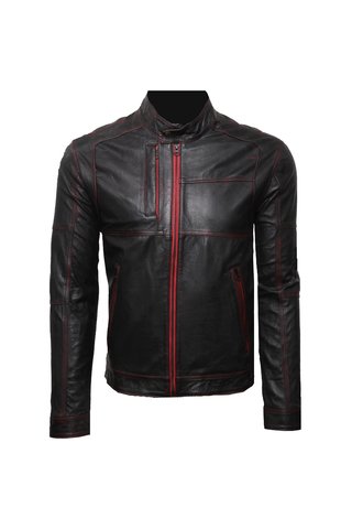 Chaqueta en Cuero Envejecido Negro Base Rojo LCHL16